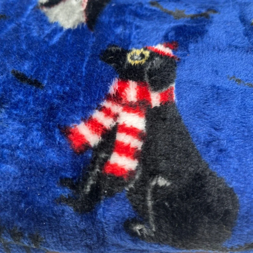 Halloween Plush Throw Blanket - Dogs Cats Costumes Witch Moon Blue 50